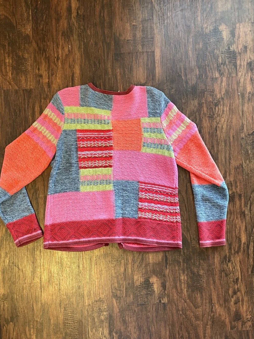 Vintage 1990s Colorful Hand Knit Patchwork Embroidered 3D Knit Cardigan Sweater - Picture 13 of 13